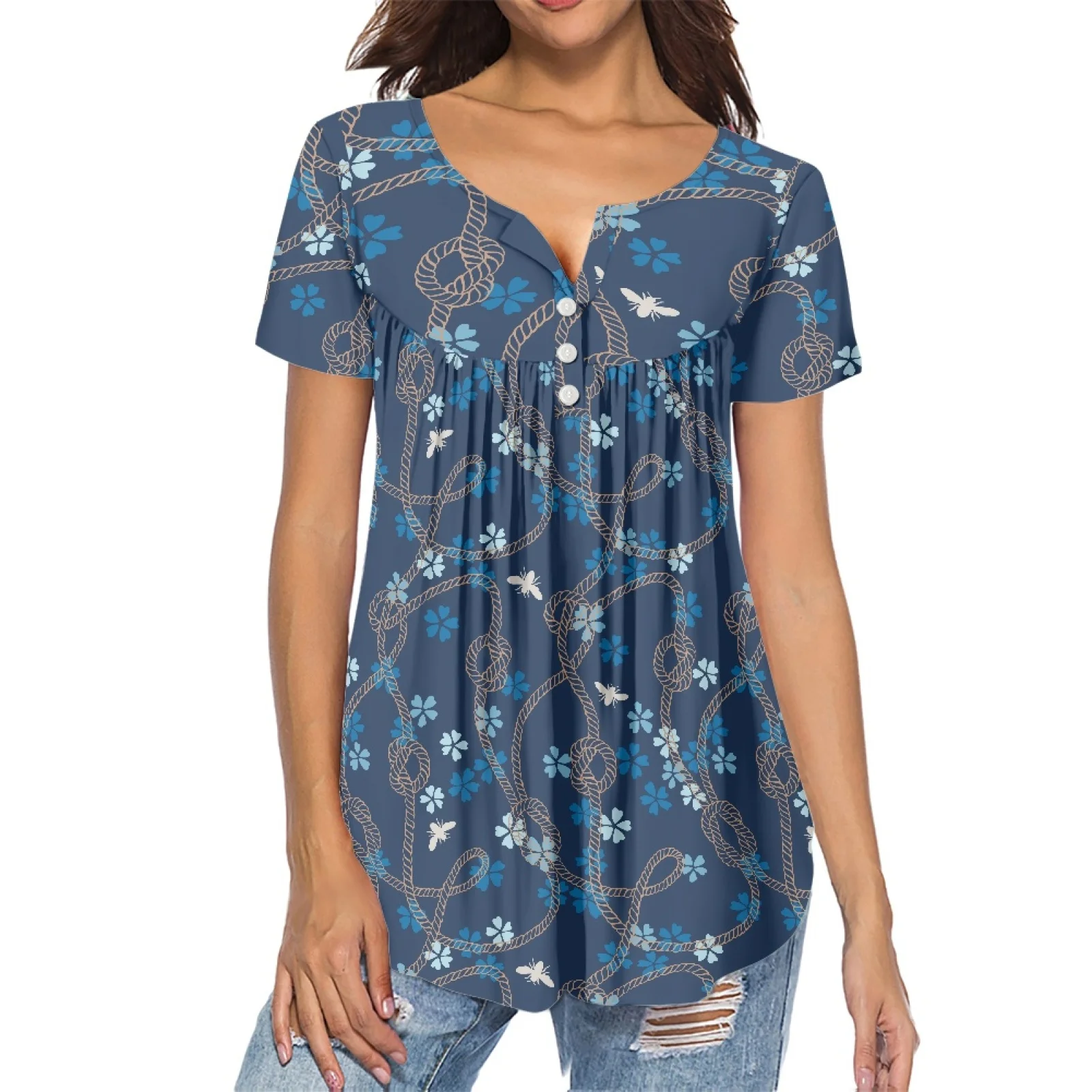 Samoan Ethnic Print Popular Fashion Chiffon Shirt Summer Women's 2023 Custom Casual Comfortable Low Neck Short Sleeve T-shirt