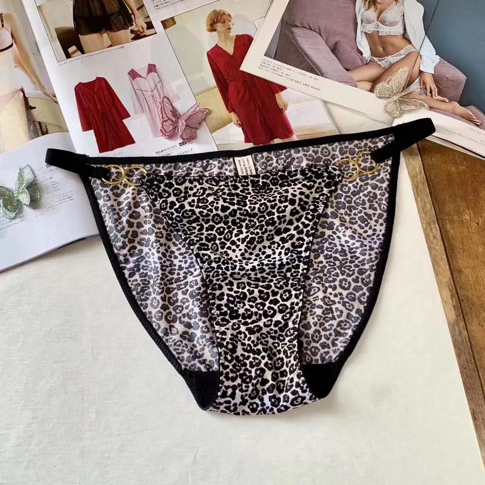 Sexy Leopard Printed Underwear Transparent Milk Silk Seamless Panties Hollow Out Triangle Briefs for Women Lingerie