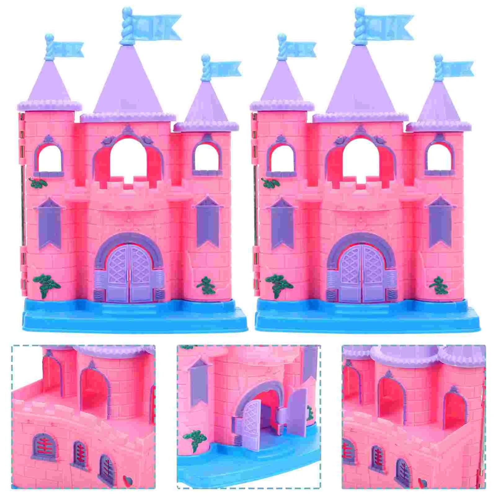 

2 Pcs House Model Plastic Castle Toy Miniature Pretend 185x128cm Toys Small Landscape Kids Play Castles Child