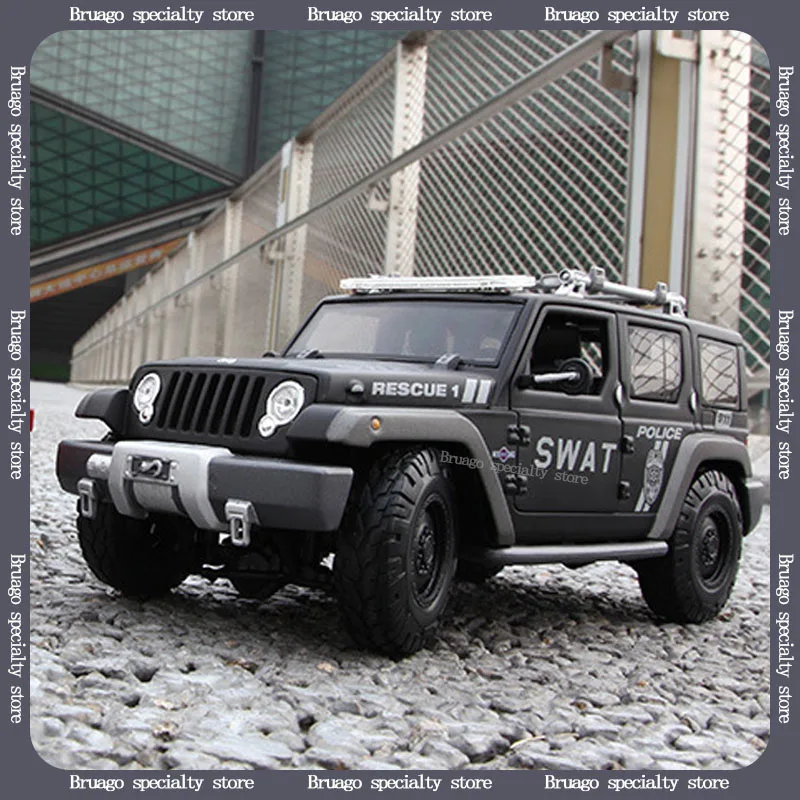 

Maisto 1:18 Jeep Police Car Concept Matte Black Trojan Man Car Model Simulation Alloy Car Model Collection Ornament Male Toy