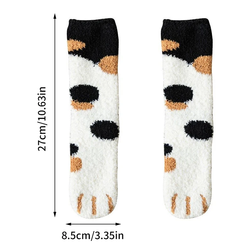 Kawaii Winter Plush Cartoon White Socks For Women Cute 3d Dog Cat Paw Pattern Female Fleece Warm Funny Socks Home Floor Sleeping