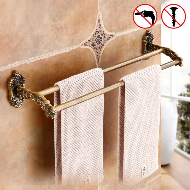 Romantic Bathroom Double Towel Bars Gold/Silver Towel Hanging Rod/Rail Towel Rack Holder Storage Wall Mounted Brass MB-0818B