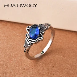 Vintage Ring 925 Silver Jewelry with Sapphire Gemstone Finger Rings for Women Wedding Party Gift Ornaments Wholesale Size 6-10