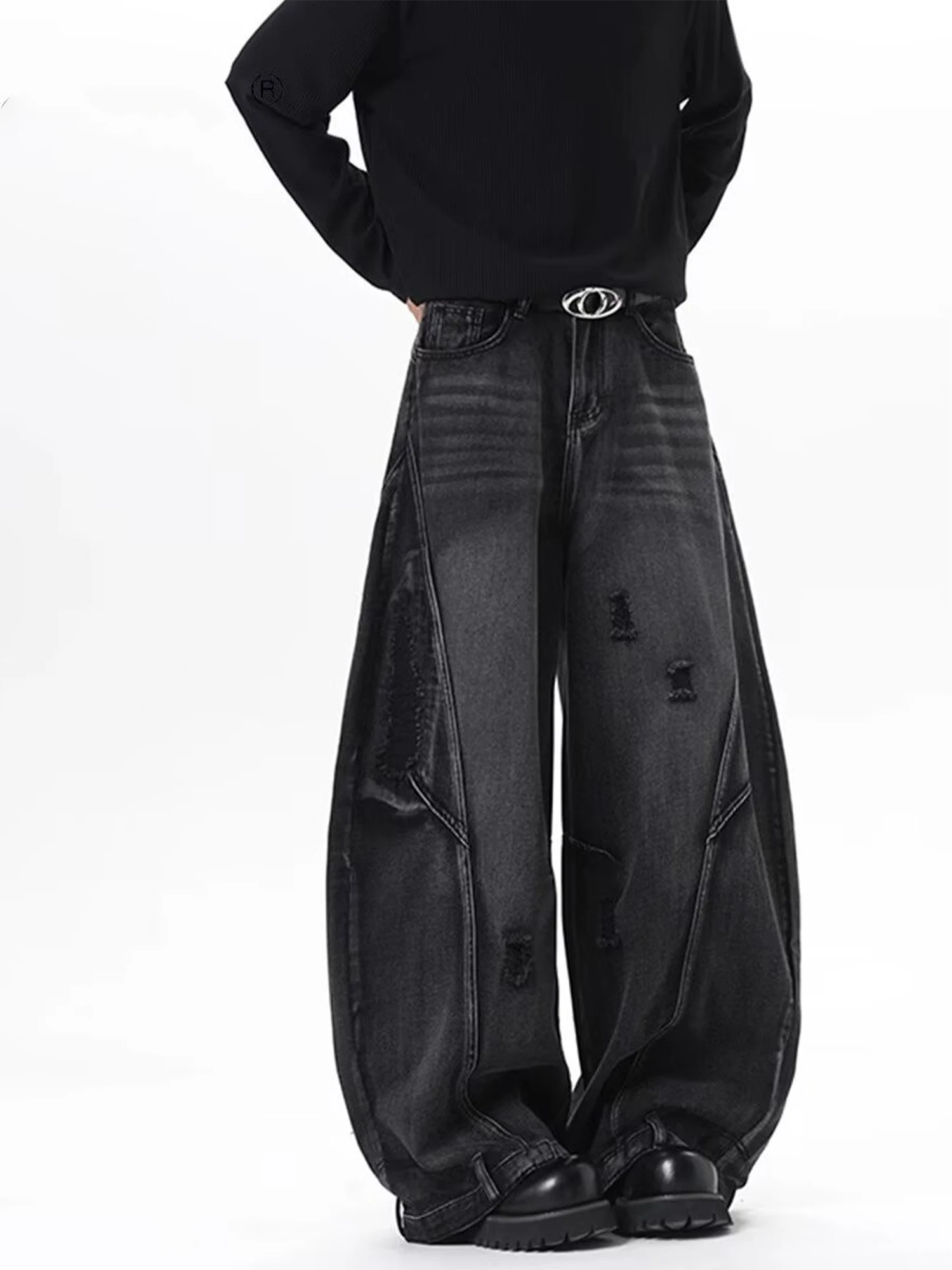 المرأة السوداء القوطية فضفاض ايمو Y2k ممزق الجينز الجرونج جان السراويل خمر Harajuku كبيرة الحجم سراويل جينز الملابس البديلة #1