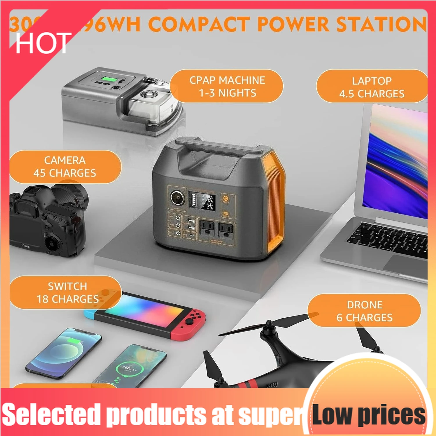

Limited EditionSolar Generator, 296Wh Portable Power Station, 110V Pure Sine Wave, 80000mAh Backup Battery Power Supply for CPAP