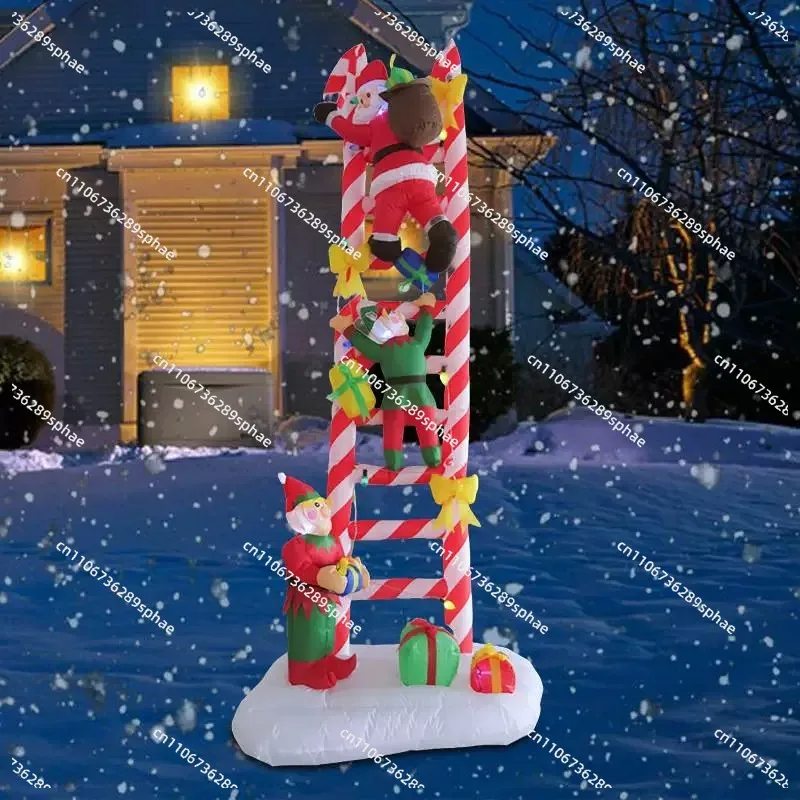 Ladder Santa Elf Gift Bag Inflatable Air Model LED Lighting Garden Decoration