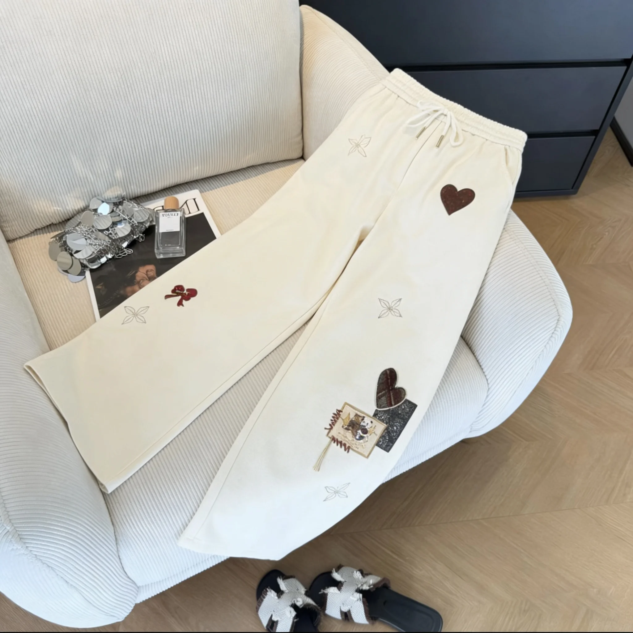 

Casual Dstring High Waist Elastic Waist Women's Men's Loose Sports Pants Korean Design Print Anti-Aging Spring Autumn