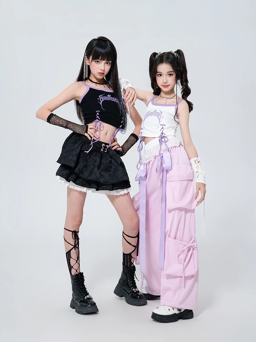 2025 kinder Ballsaal Hip Hop Dance Kostüme Für Mädchen Weste Lose Hosen Outfits Mode Jazz Dance Performance Bühne Kleidung