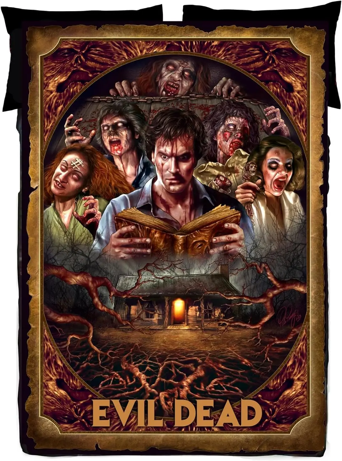 

Evil Dead Necronomicon Fleece Blanket, Horror Bedspread, Soft Tapestry, Peter Panayis Horror Movie Art blankets