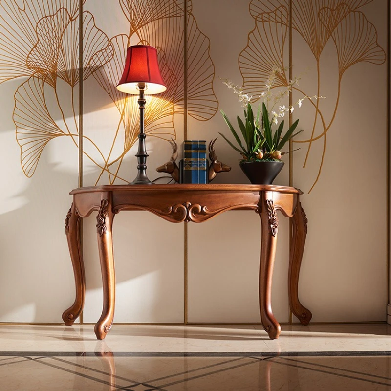 

Entrance table black walnut all solid wood semi-round table against the wall foyer retro entrance cabinet sofa