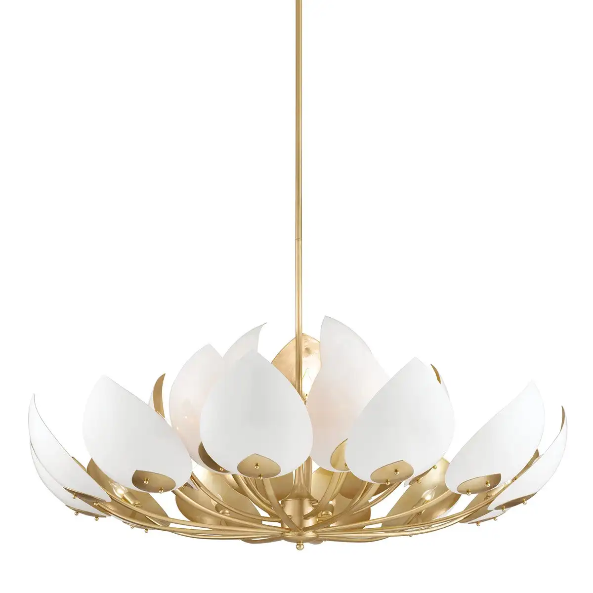 

2025 New French Style Black Gold Petal Lustre Chandelier, Dimmable Round Metal Pendant Lamp for Hotel & Restaurant