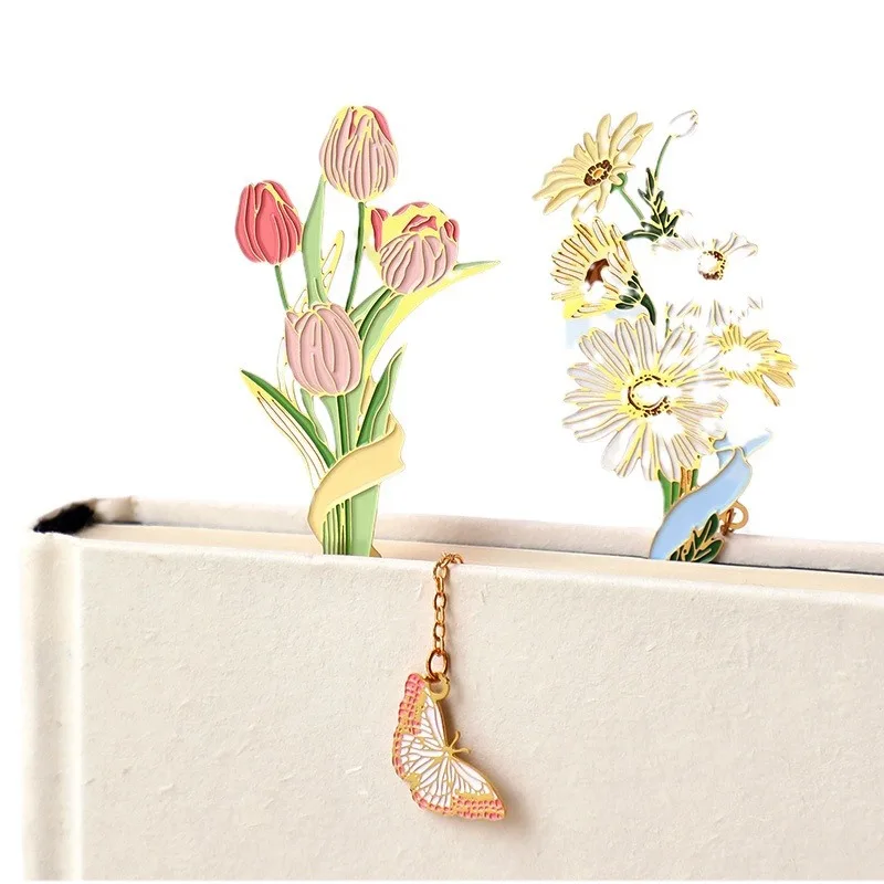 Sakura Floral  Hollow Metal Bookmark with Pendant Bookclip Student Bookfriend Gifts Page Mark School Office Supplies