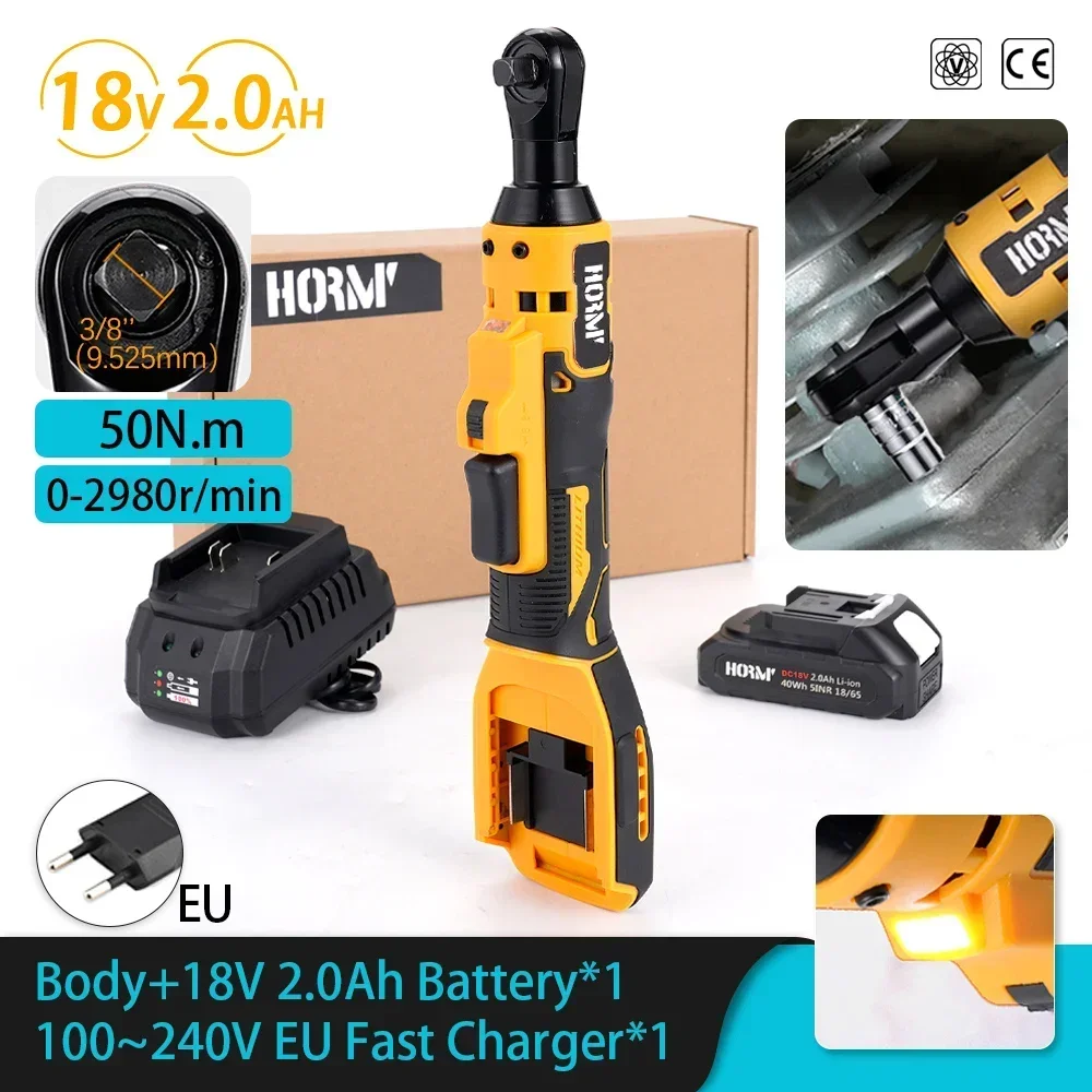 

NEW Hormy 18V Impact Wrench Kit 3/8 Cordless Ratchet 50N.m Torque Brushless Wrench Ratchet LED Lighting One 2.0Ah Lithium Batter