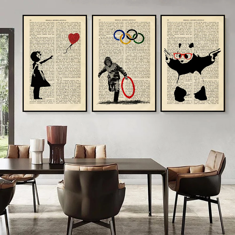 Vintage Art Old Newspaper Canvas Poster and Print Banksy Graffiti Art Wall Decoration for Living Room Corridor Office Home Decor