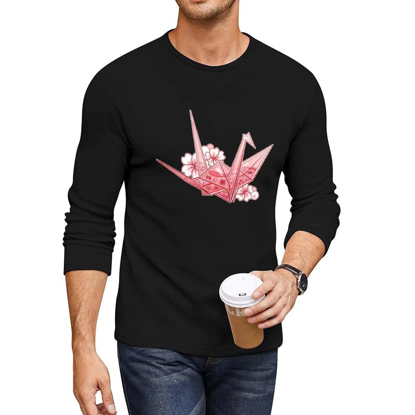 

Glass Sakura Origami Crane Long T-Shirt black t shirts shirts graphic tees plain t-shirt funny t shirts men clothings
