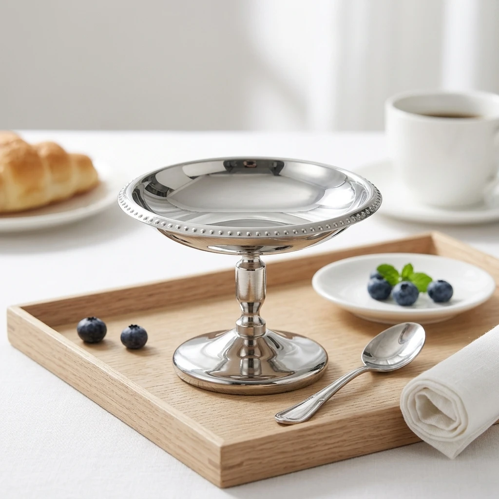 304 Stainless Steel Dessert Cup High-Foot Pudding Ice Cream Bowl Cream Snack Plate With Polished Finish