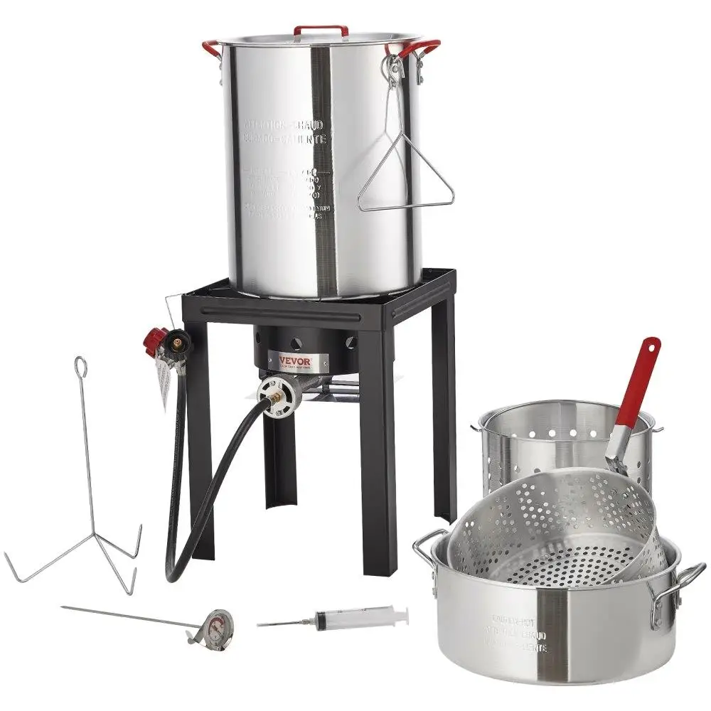 Freidora de aluminio 30-qt de pavo y 10-qt, juego de cocina al vapor para pescado, olla para freír mariscos al aire libre, quemador de propano 54.000 BTU
