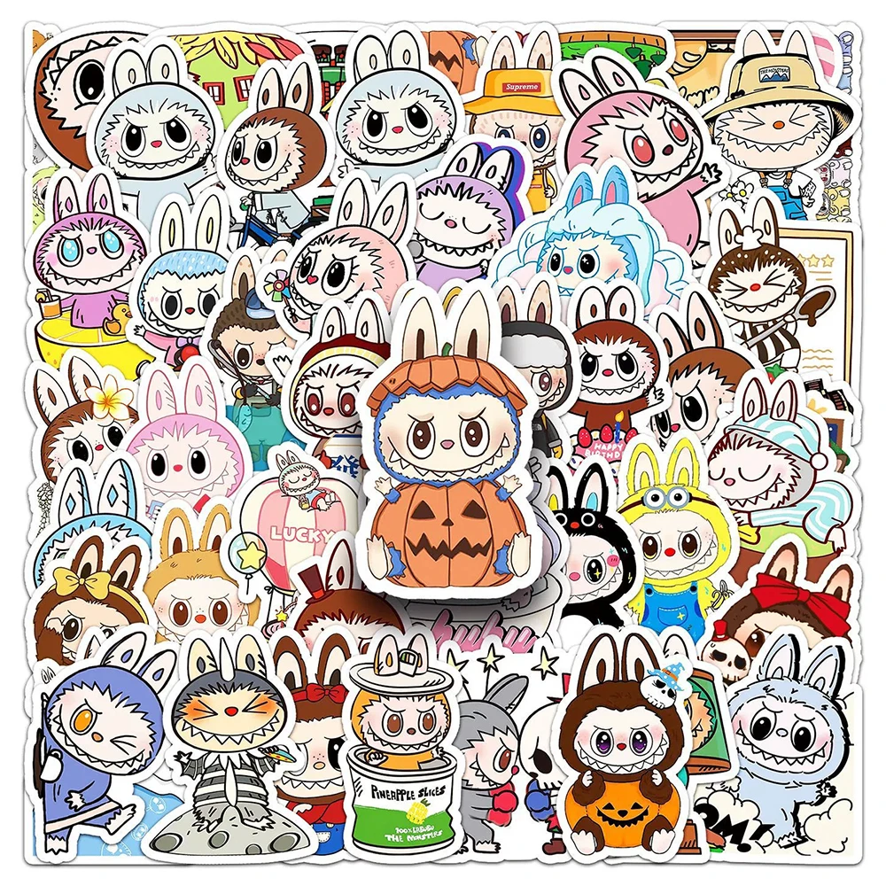 

50pcs NEW LABUBU Doll Cartoon Stickers Cute Graffiti Sticker Toy DIY Suitcase Stationery Laptop Phone Waterproof Kid Decal Decor