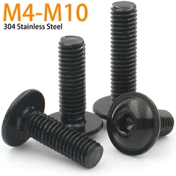 5/10/20pcs M4 M5 M6 M8 CM Black 304 Stainless Steel Hex Hexagon Socket Round Button Flange Head With Washer Collar Screw Bolt