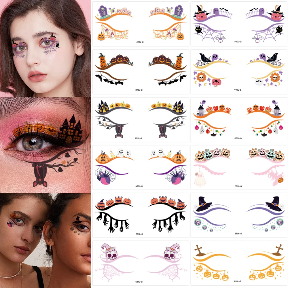12sheets Halloween Eye Makeup Stickers, Waterproof and Removable Eyeshadow Replacement Kit, Halloween Party Supplies