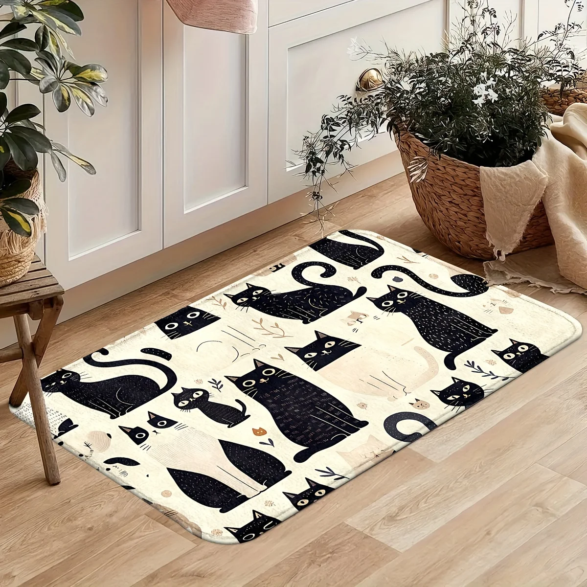 

1/2pc VIKAMA Black Cats Print Carpet, Non-Slip And Dirt-Proof Home Decor, Kitchen, Laundry Room, And Bathroom Warm Floor Mat