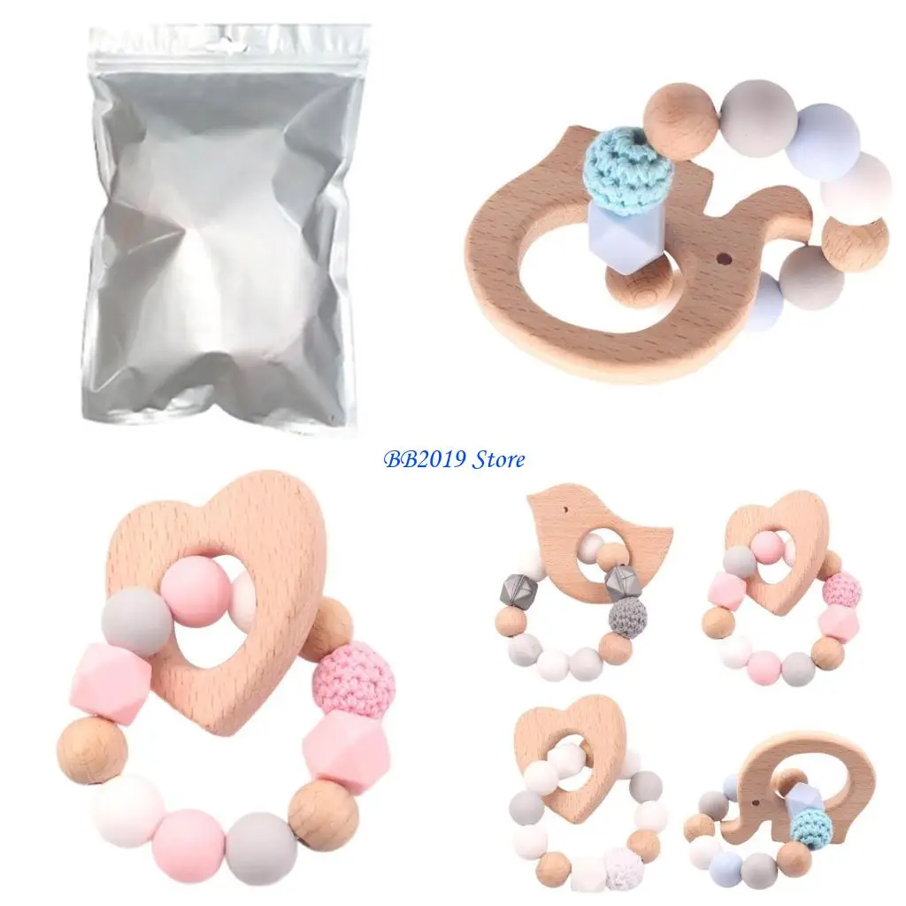 Q0KB لعبة سوار التسنين على شكل طائر/فيل/قلب للأطفال، عضاضة استرضاء للأطفال