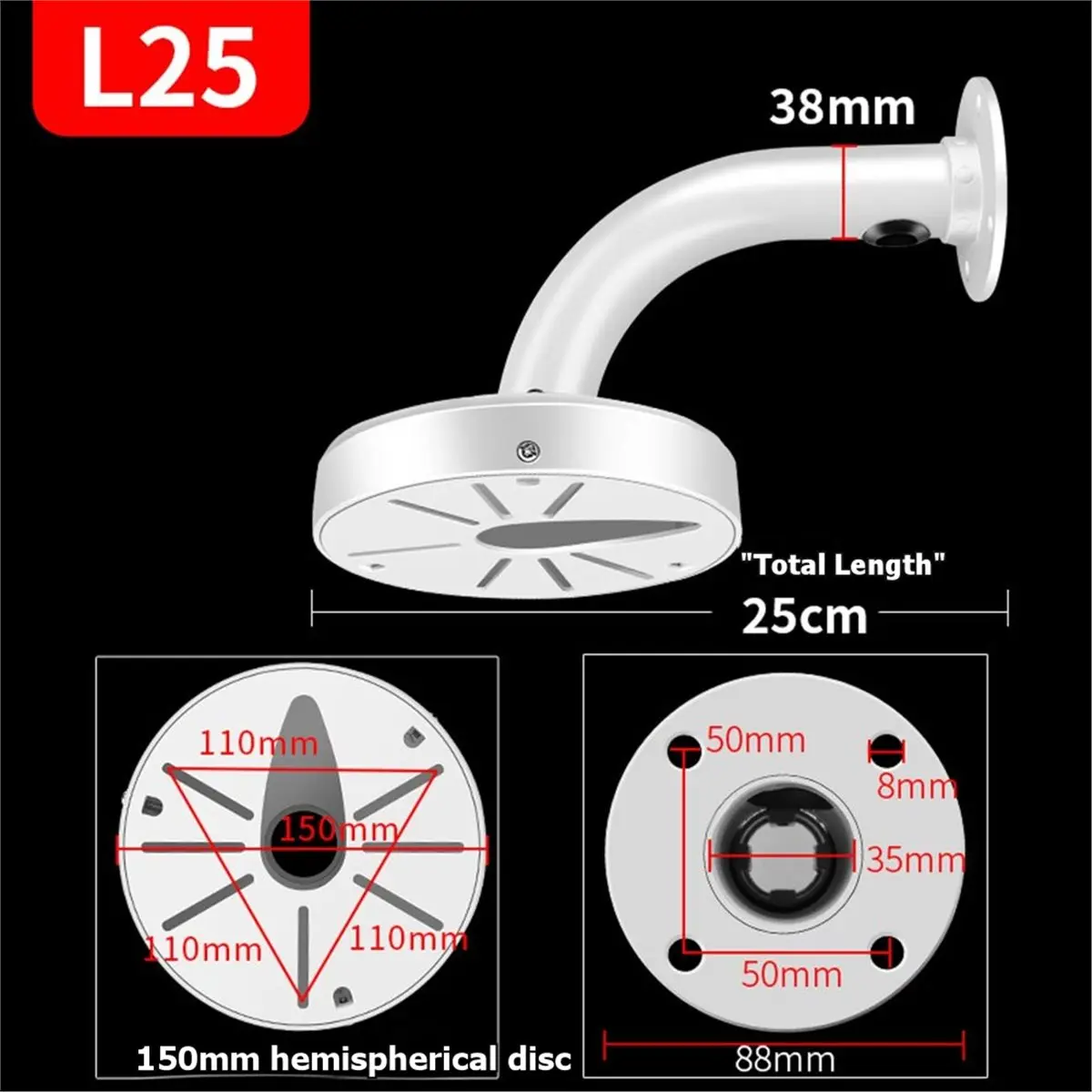 DT75BG Universal Dome Camera Wall Mount Bracket Surveillance Accessories Aluminum Alloy J Type Surveillance Hemisphere Bracket