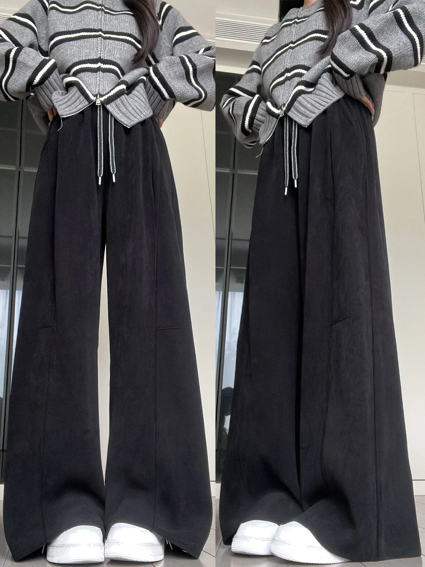 Pantalones anchos de pana estilo coreano para mujer, informales, de corte recto, para primavera, otoño e invierno, talla grande, adelgazantes y con caída.