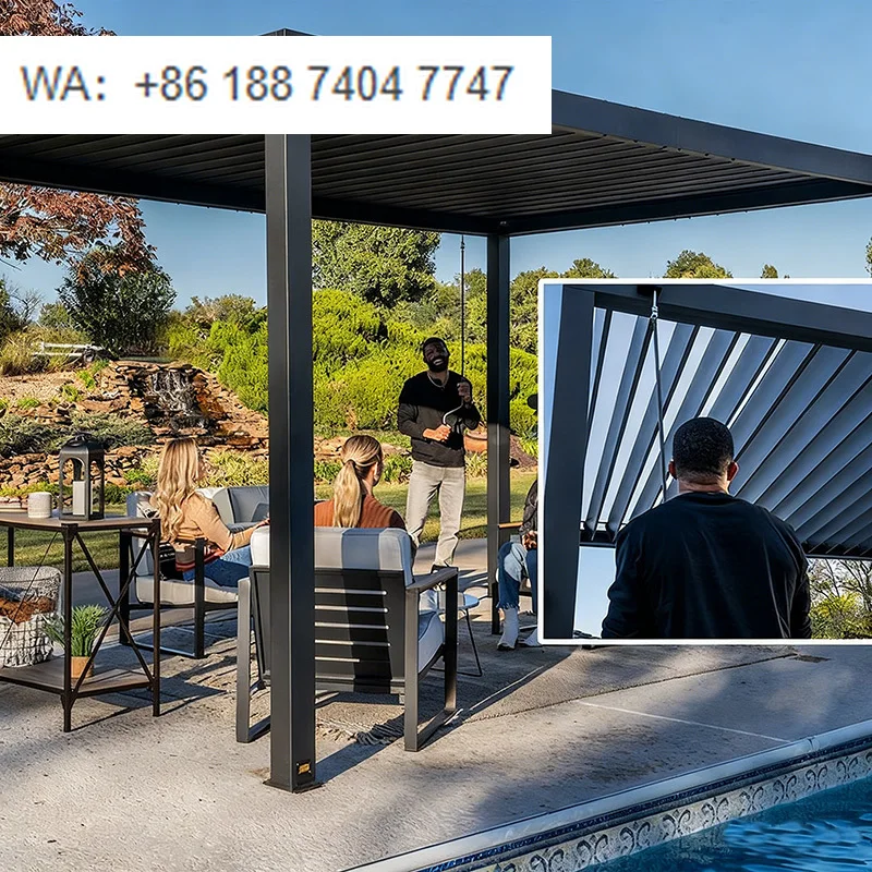 2025 Canton Trade Fair Motorized Remote Control Waterproof Aluminium Backyard Gazebo Louver Roof Pergola Opening Roof System