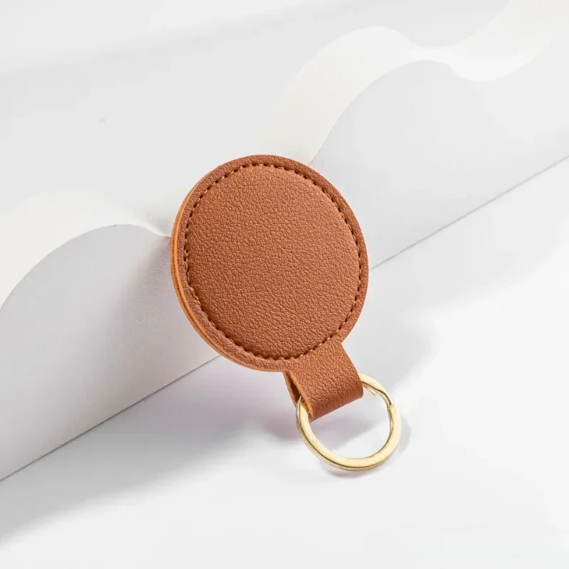 Custom Circle Key Chain Holder Laser Engrave Logo Round PU Leather Keychain Personalize Name Room Number Car Keyring Bag Pendant