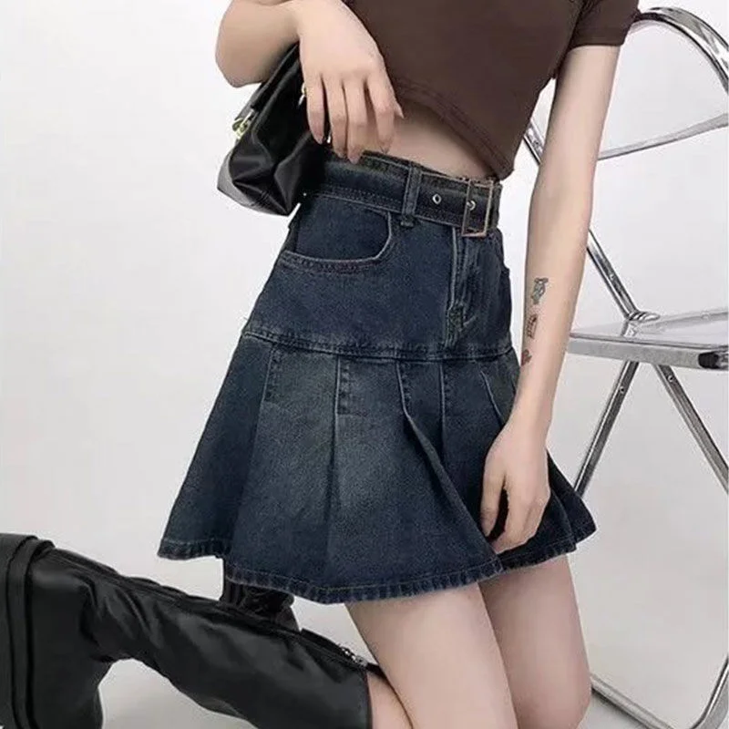 

Denim Skirts Girls 2023 Fashion Women Mini Black Pleated Skirt Summer Gothic Harajuku Vintage Crop Streetwear Aesthetic School