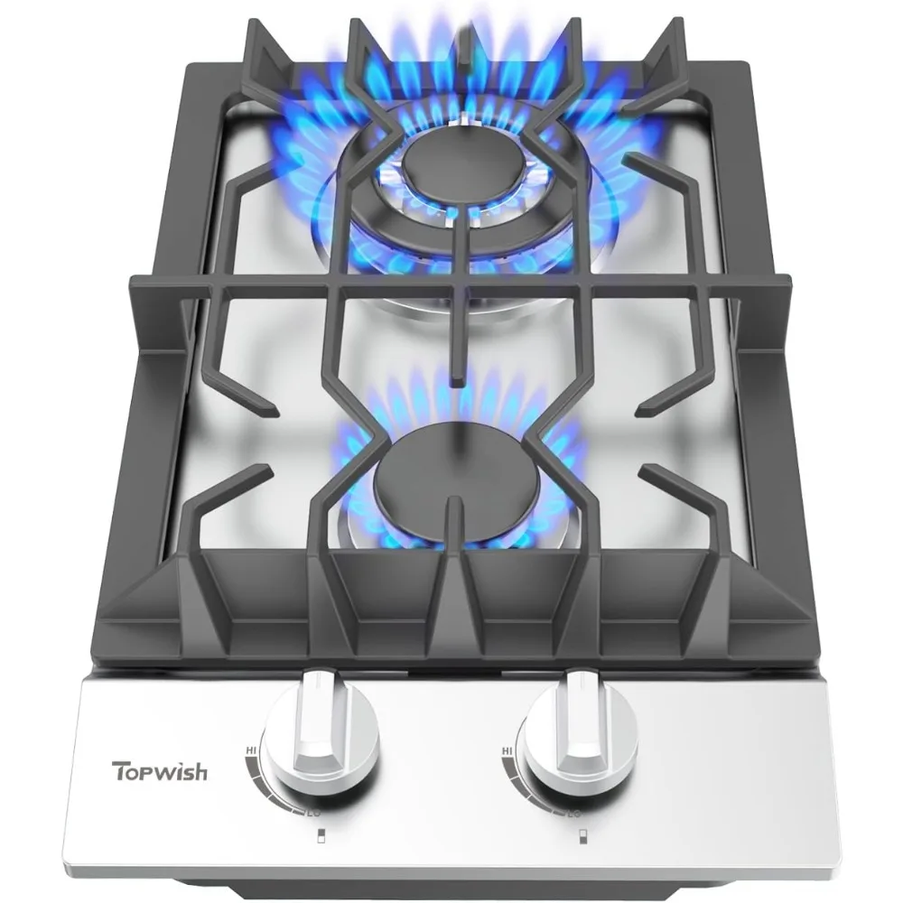 

12-дюймовая газовая варочная панель, верхняя часть газовой плиты TOPWISH с 2 высокоэффективными горелками SABAF, трансформируемая встроенная нержавеющая сталь 304 для NG/LPG