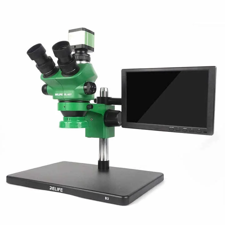 

RELIFE RL-M5T-B3 Trinocular Stereo Microscope+RL-033D Light Source+0.5CTV Adapter+MC1 4K HD Camera For Mobile Phone PCB Repair