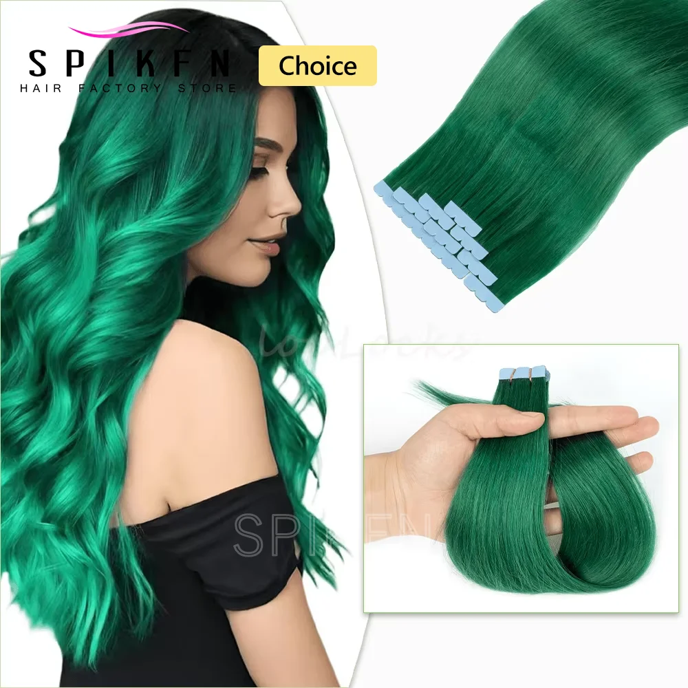 شريط أخضر صغير في وصلات الشعر البشري 12-20 بوصة مايكرو الشريط الشعر سلس لاصق خصلات شعر للحفلات التنكرية #1