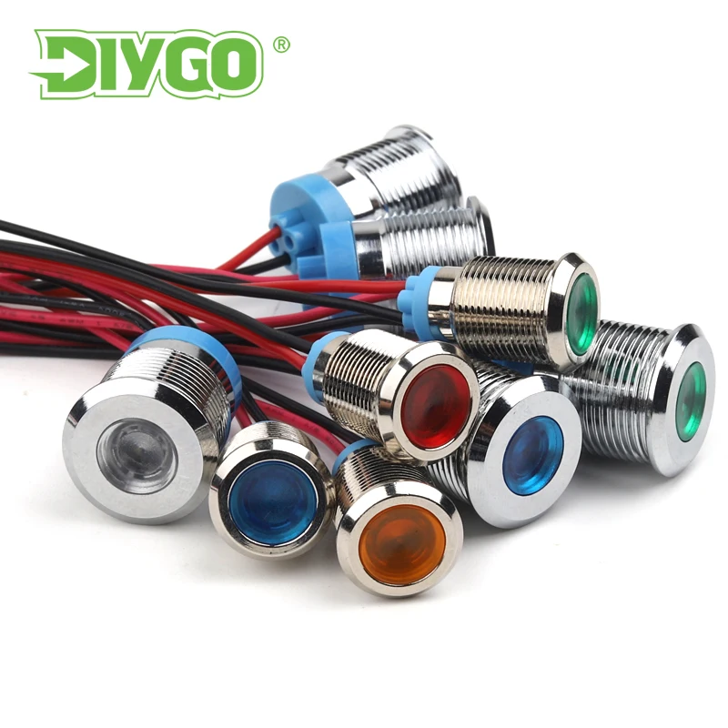 6/8/12/16/19/22mm Metal LED Warning Indicator Light Waterproof Signal Lamp Pilot Wires Switch 6V 12V 24V 110V 220V White/Red