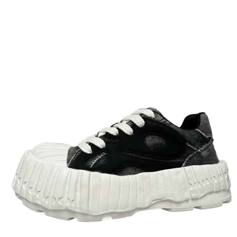 Europe/American Retro Denim Dirty Shoes for Men's Comfortable Breathable Lightweight Wide Version Height Increasing Canvas Shoes