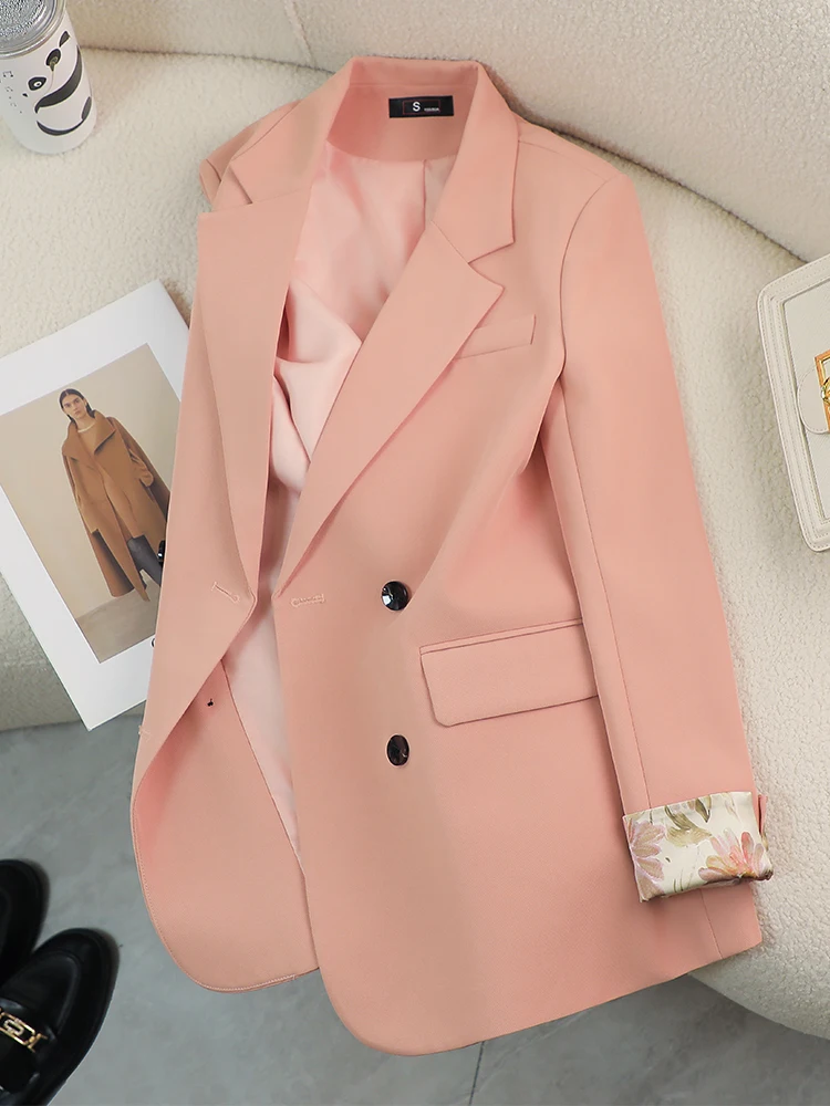 Fashion Autumn Winter Ladies Loose Blazer Women Pink Beige Black Long Sleeve Casual Female Jacket Coat