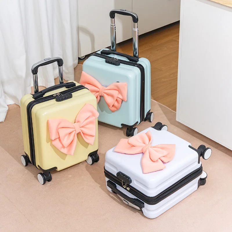 

16-Inch Luggage Bag with Bow Tie Handheld Mini Suitcase with Pull Rod And Wheels Portable Carry-On Bag Mini Luggage Rack
