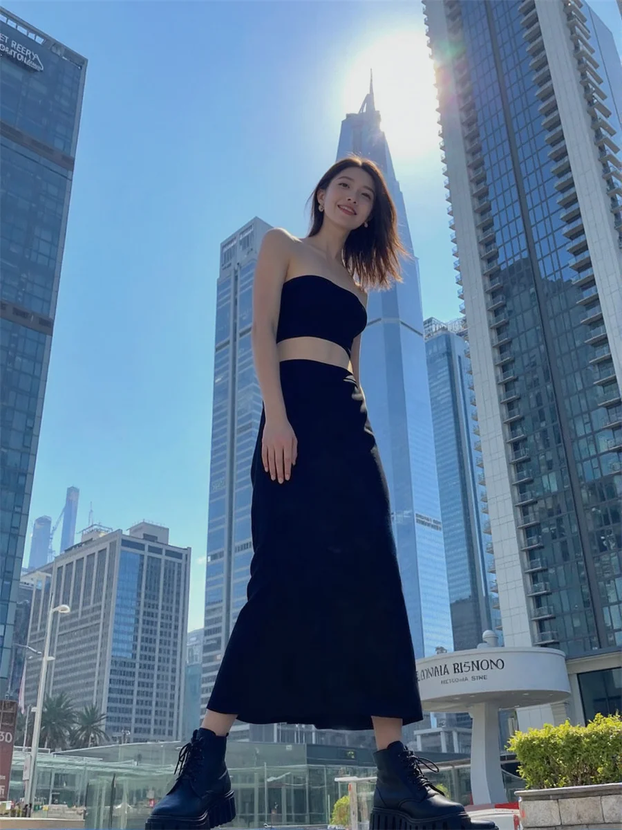 التنانير النسائية ألف خط الكاحل طول مضلع متماسكة الملمس تنورة المرأة لينة مريحة مرونة الخصر سليم صالح بسيط عادية يوميا #2