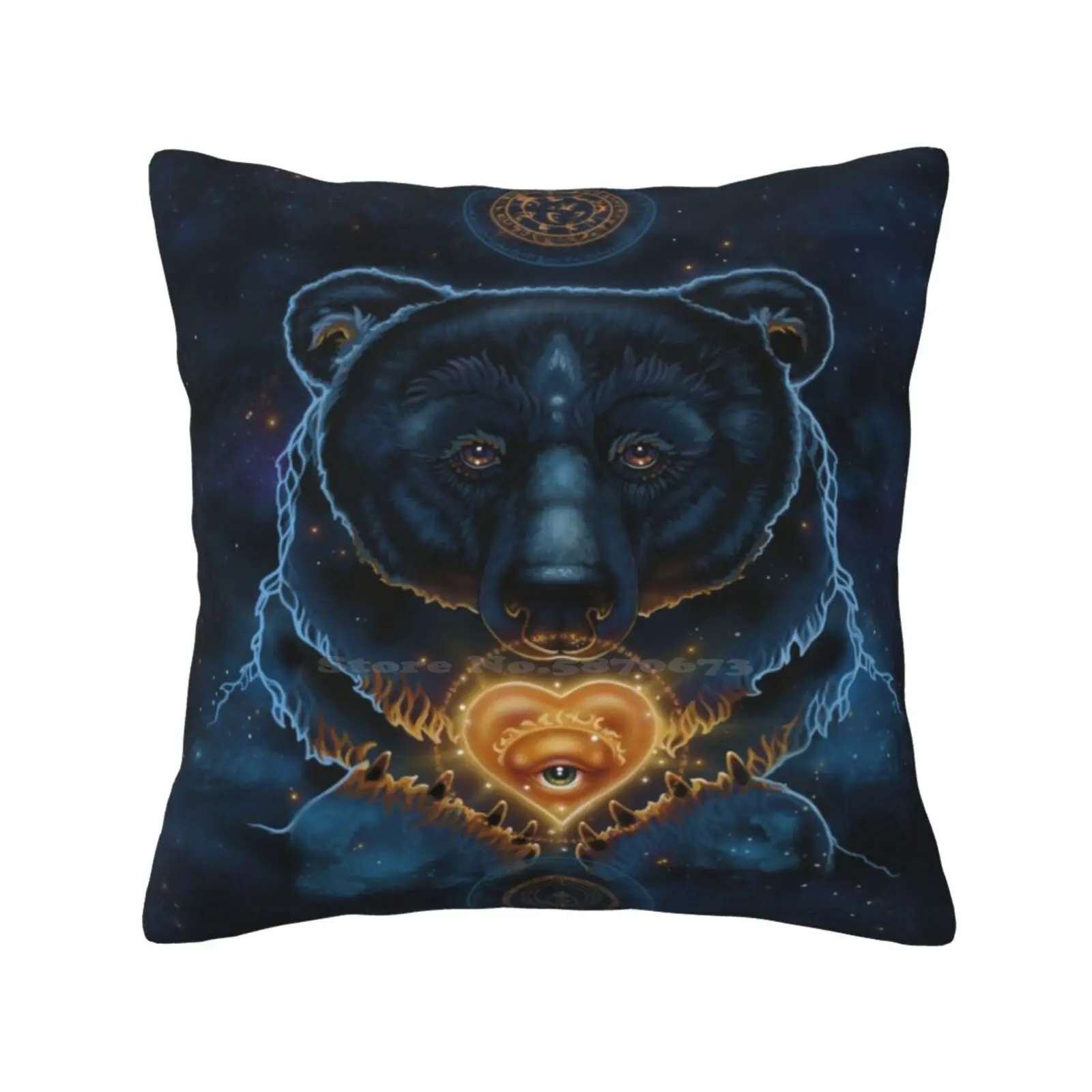 Alchemy-Divine Illumination Pillow Cover Hug Pillowcase Black Bear Heart Love Pagan New Age Fantasy Totem Power Animal Ravynne