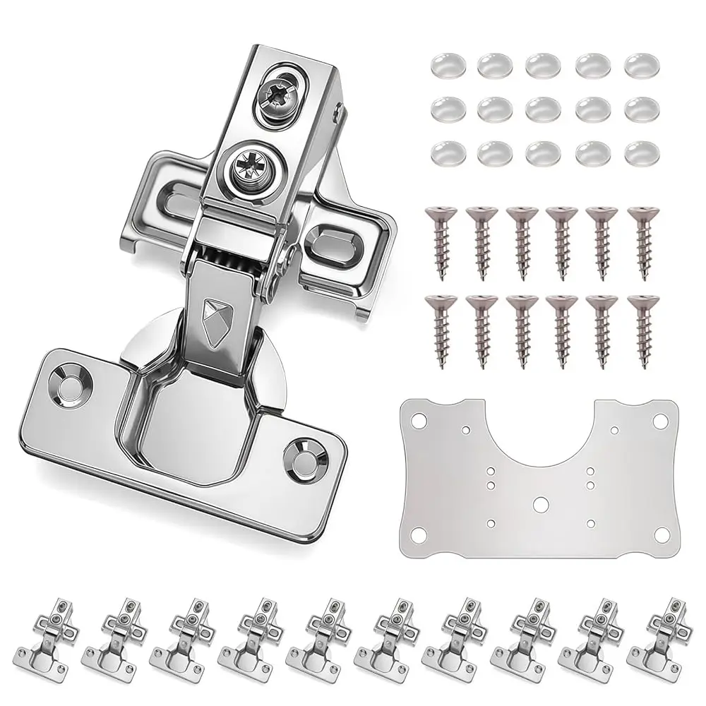 

Петли для шкафов - 10 штук, для шкафов с выступом 1/2 дюйма, скрытые, 106-градусные, с функцией плавного закрывания, из нержавеющей стали