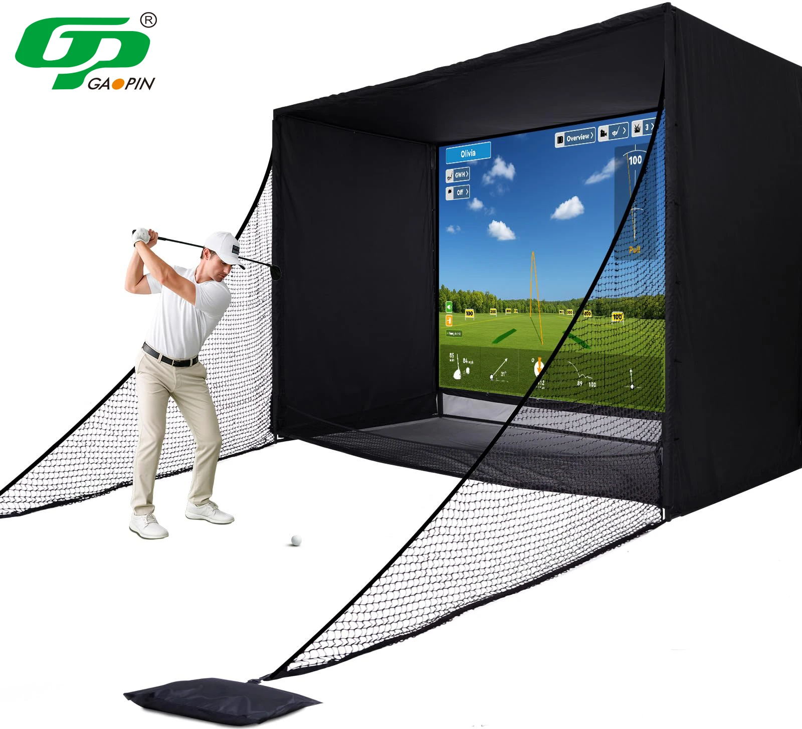 

GP Customizable Golf Simulator Enclosure Nets10 X 8 Ft With Frame And HD Impact Screen Kit For Indoor Outdoor Golf Practice