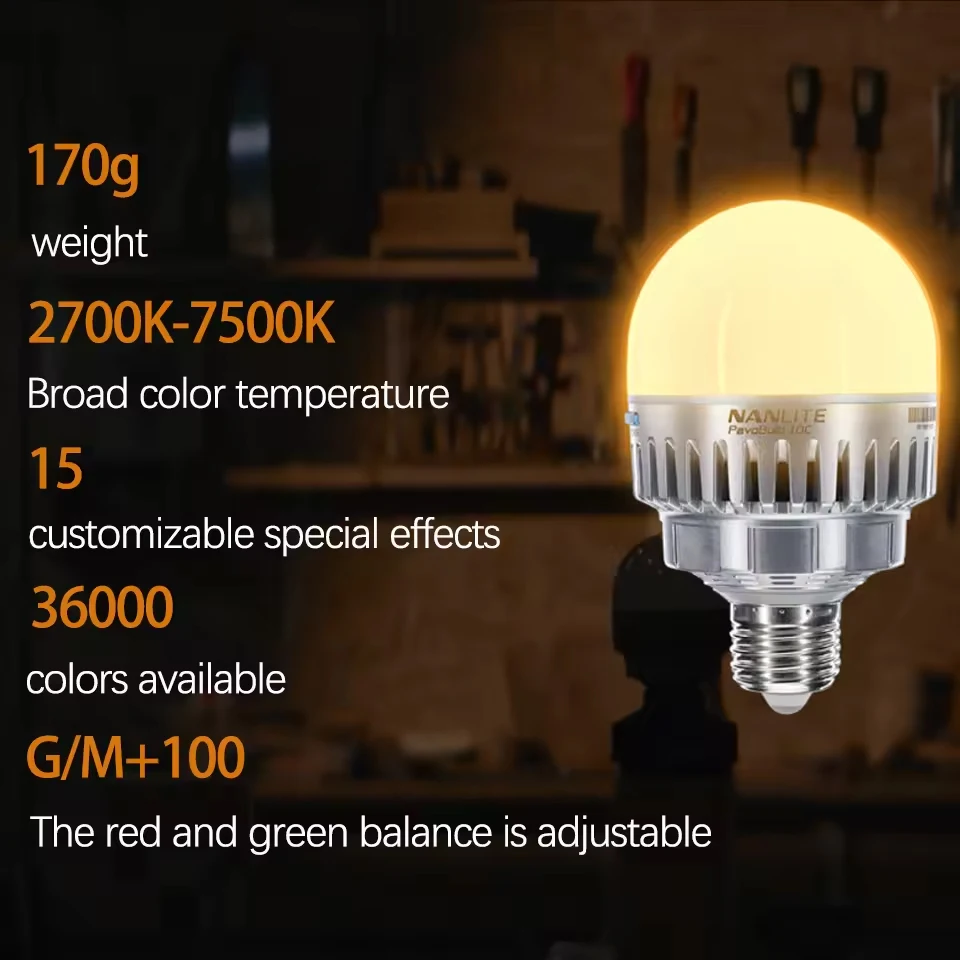 Nanlite PavoBulb 10c 10W 2700K to 7500K Full-color RGBWW Light Bulb with 5 Level Dimming Nanlink APP DMX/RDM Control Light