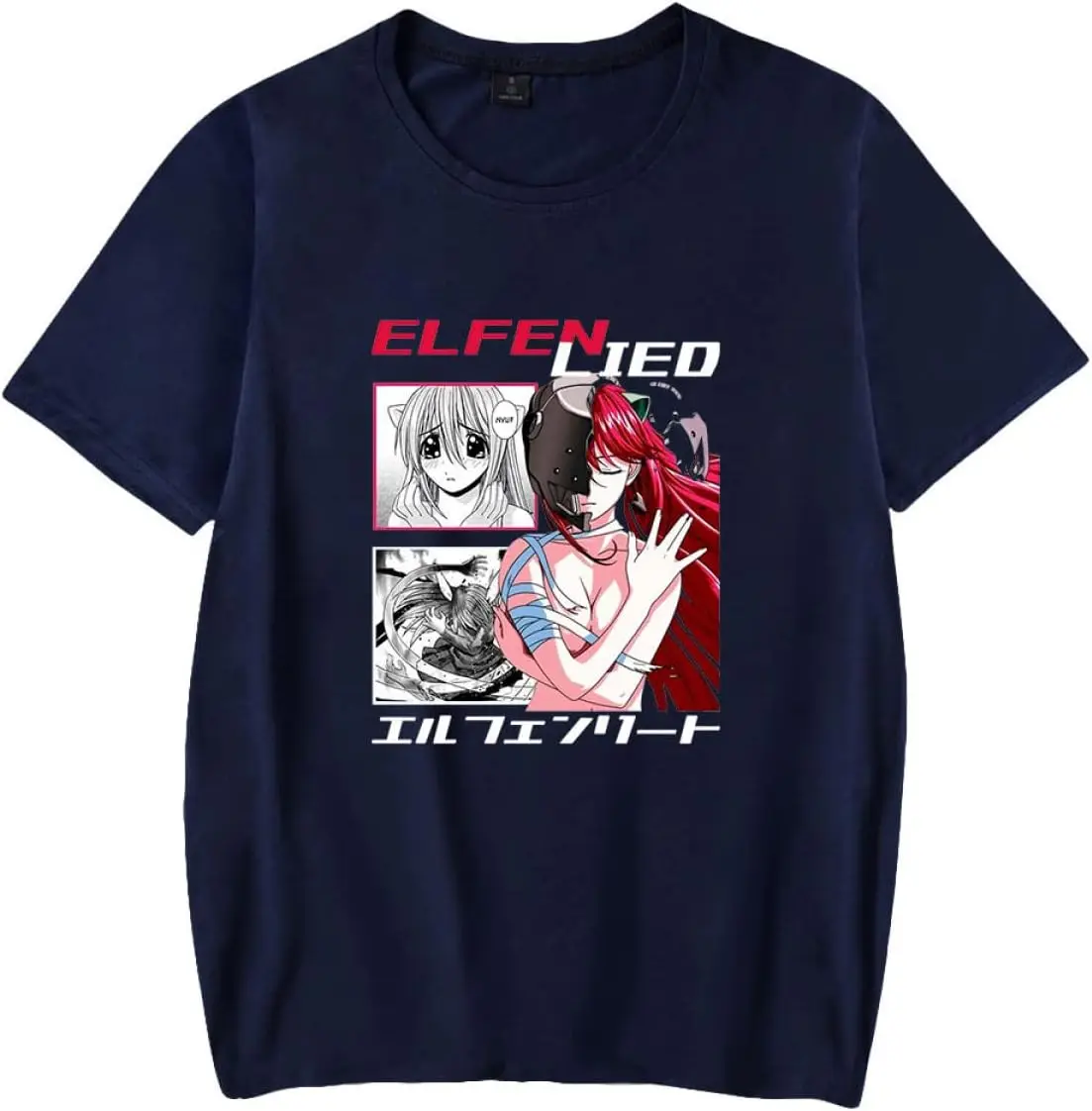 OUHZNUX Elfen Lied T-Shirt, Japanisches Anime-Charakter-Druck-Sweatshirt, Unisex-Mode-Streetwear-Sweatshirt-Oberteil (2XS-4XL)