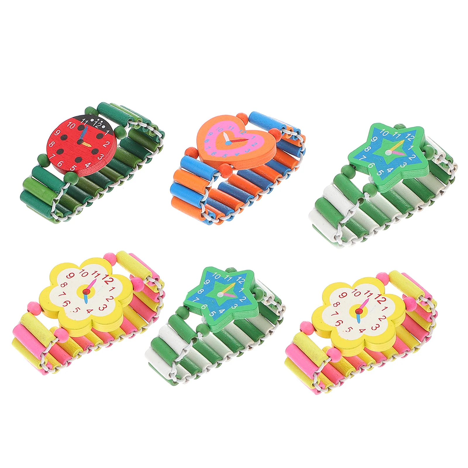 6-teiliges Kinder-Uhrenarmband im Cartoon-Stil, hochwertiges Mini-Uhr-Dekor aus Holz, lustiges pädagogisches Geschenk für Kinder, Weihnachts- und Geburtstagsfeier