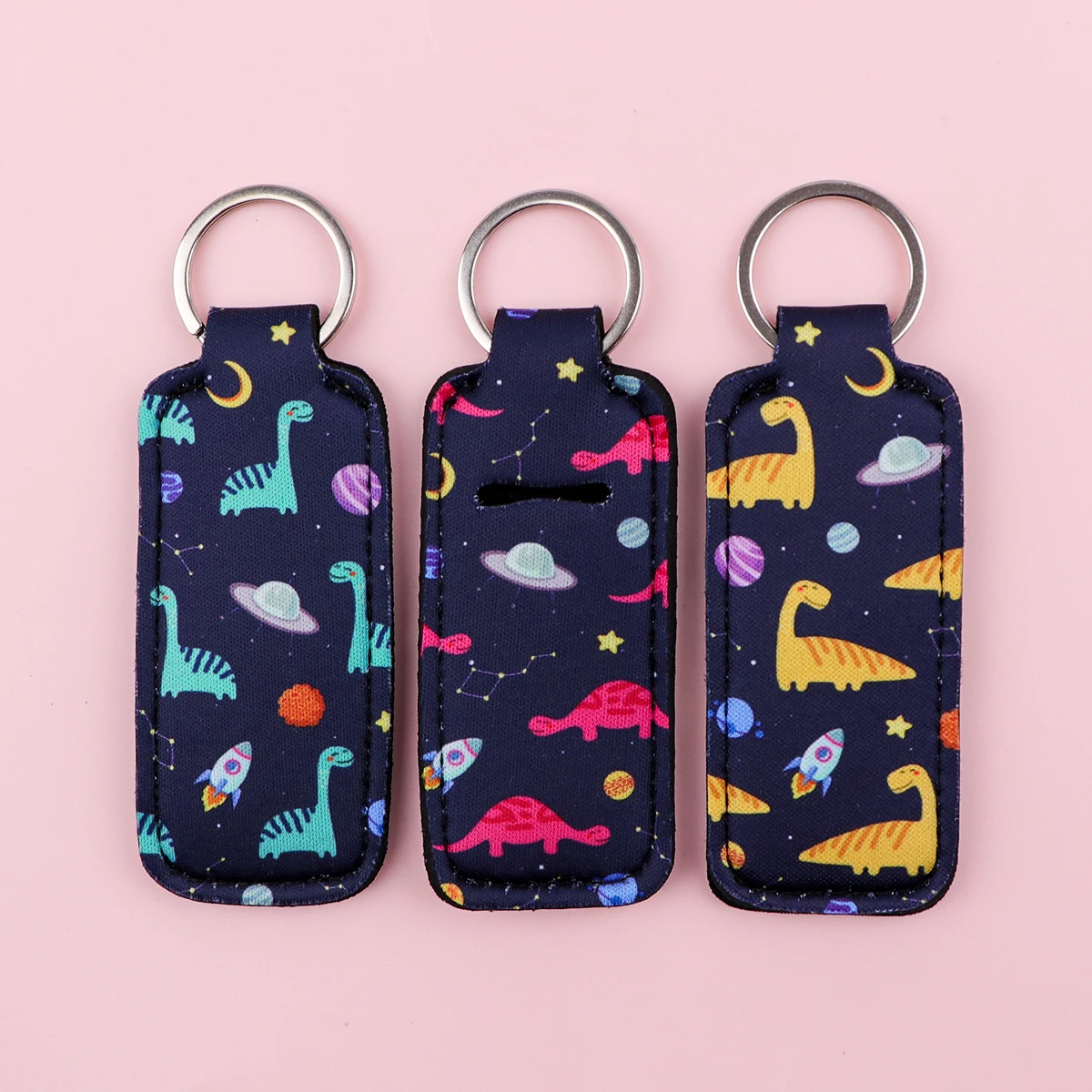 Cute  Dinosaur Lip Balm Holder Keychain Clip On Lipstick Sleeve Holder Bag Charms Keyring Travel Accessory Gift for Women