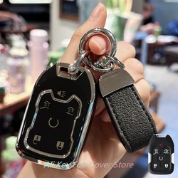 Key Fob Cover for GMC Yukon Chevy Tahoe /Suburban HYQ1AA 2014 2015 2016 2017 Keyless Entry Key Shell case Keychain Lanyard