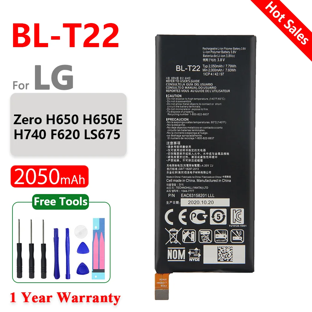 

Genuine BL-T22 2050mAh Replacement Battery For LG Zero H650 H650E H740 F620 F620L LS675 F620S H650K phone Batteries+Free Tools