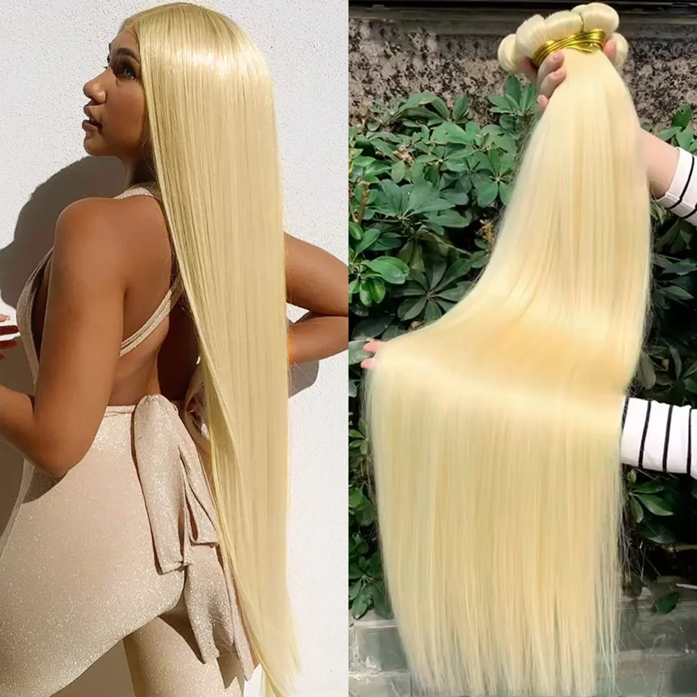 

613 Светлые пучки длинных прямых человеческих волос 32, 36, 38, 40 дюймов, длинные бразильские плетения, человеческие волосы Remy, 1/3/4 шт.