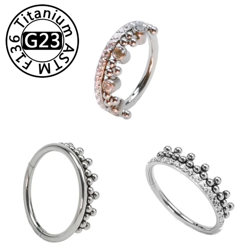 2/5pcs G23 Titanium Piercing Tragus Zircon 16G Crown Nose Rings Septum Clicker Hinged Segment Cartilage Earrings Body Jewelry